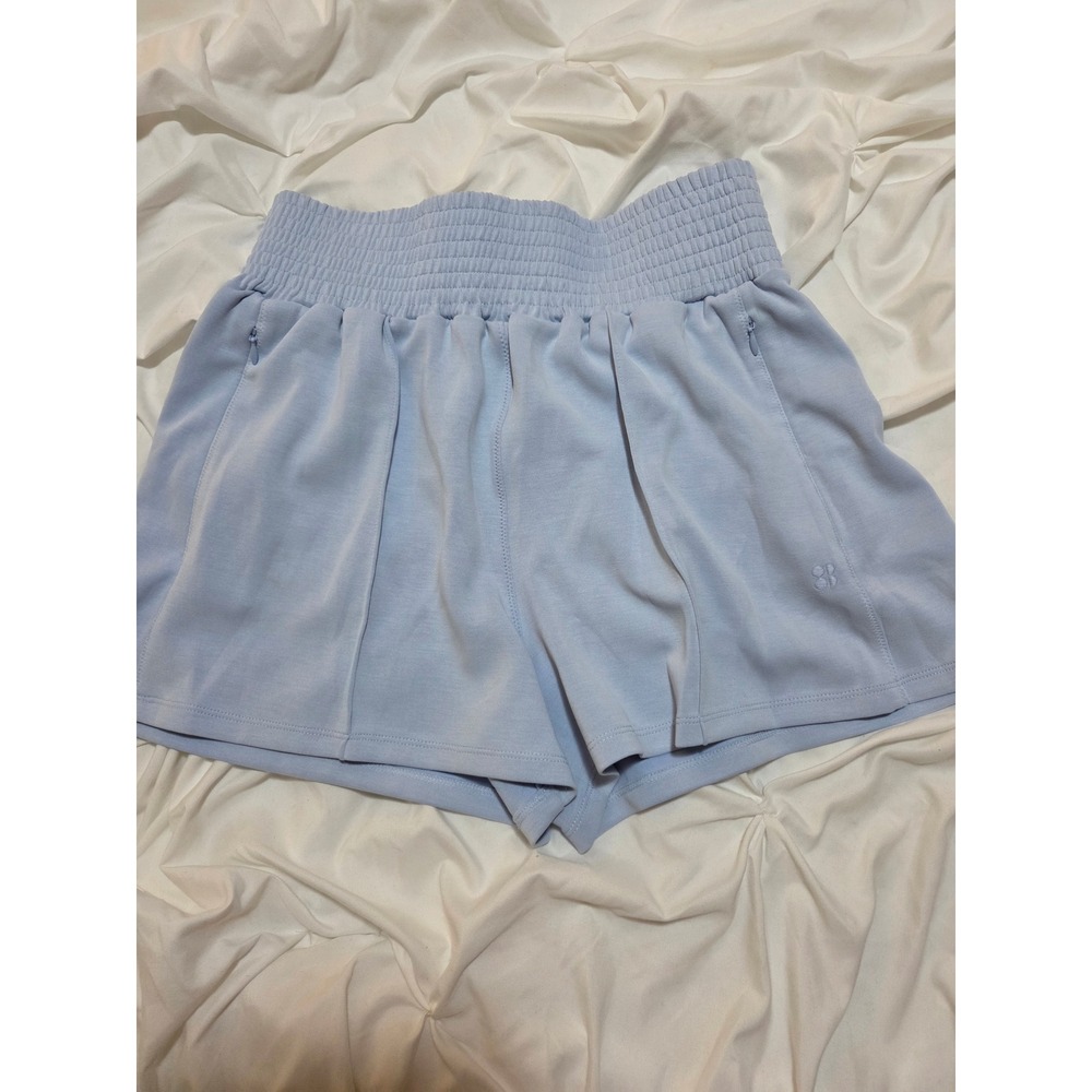 Sweaty Betty Womens Light Blue Smocked High Waist Athletic Yoga Shorts Size 6